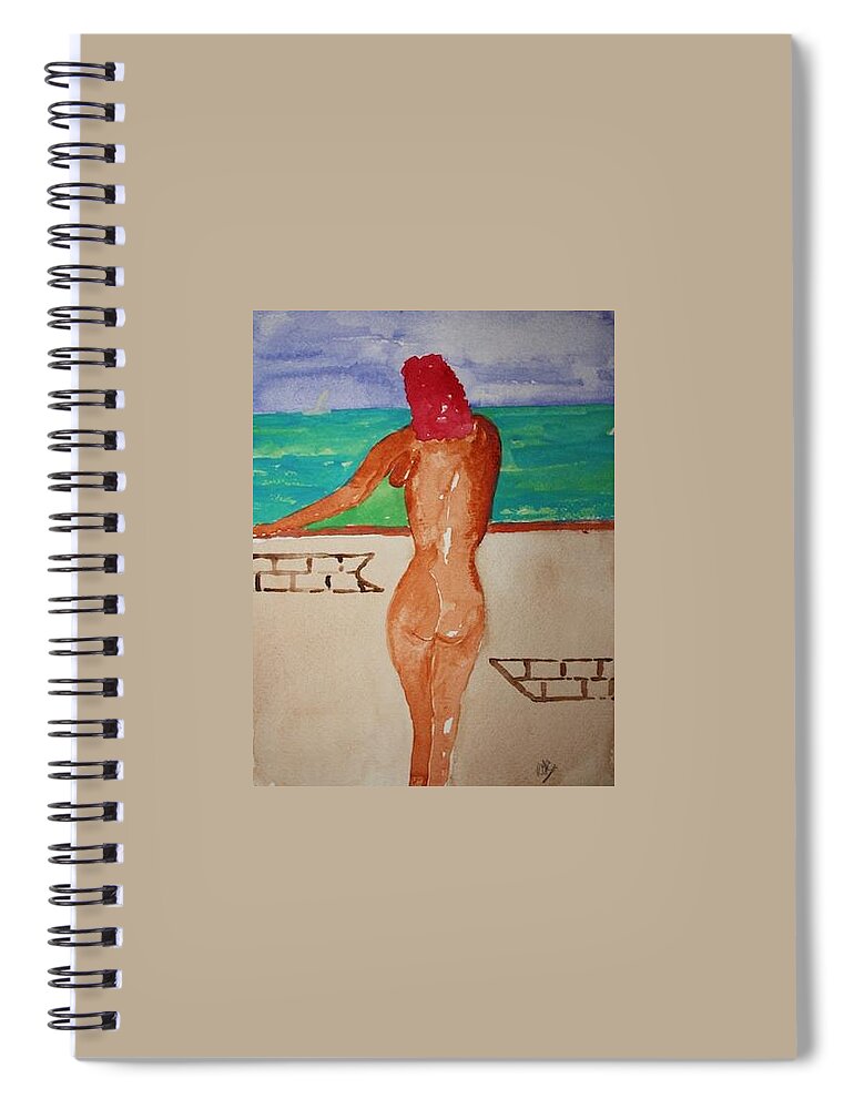 Nude Spiral Notebook featuring the painting Watching by Roger Cummiskey
