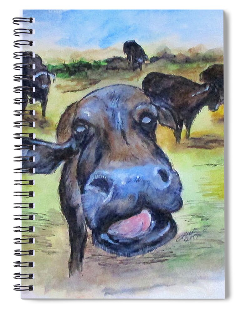 Water Buffalo Spiral Notebook featuring the painting Water Buffalo Kiss by Clyde J Kell