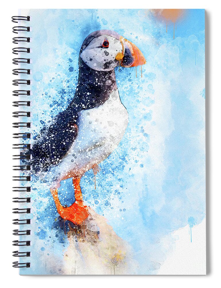 Puffin Spiral Notebook featuring the mixed media Water Colour Puffin by Jim Hatch