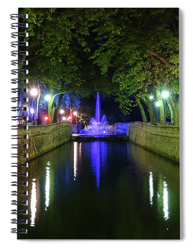 Water Spiral Notebook featuring the photograph Water Fountain at Night by Scott Carruthers