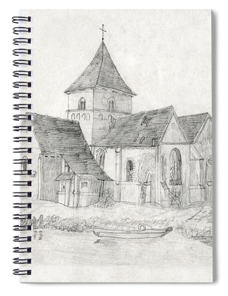 Water Inlet Spiral Notebook featuring the drawing Water Inlet Near Church by Donna L Munro