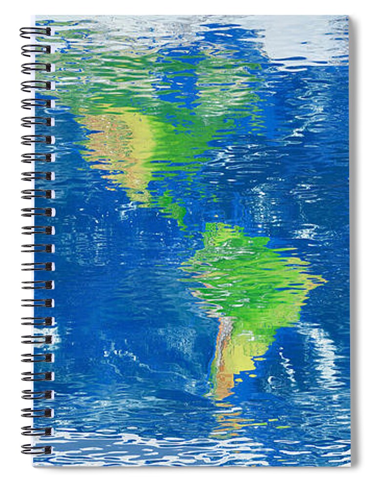 Map Spiral Notebook featuring the digital art Water reflection world map by Frans Blok