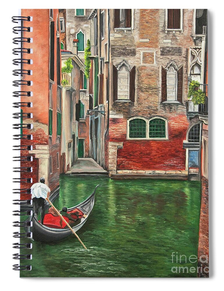 Venice Paintings Spiral Notebook featuring the painting Water Taxi On Venice Side Canal by Charlotte Blanchard