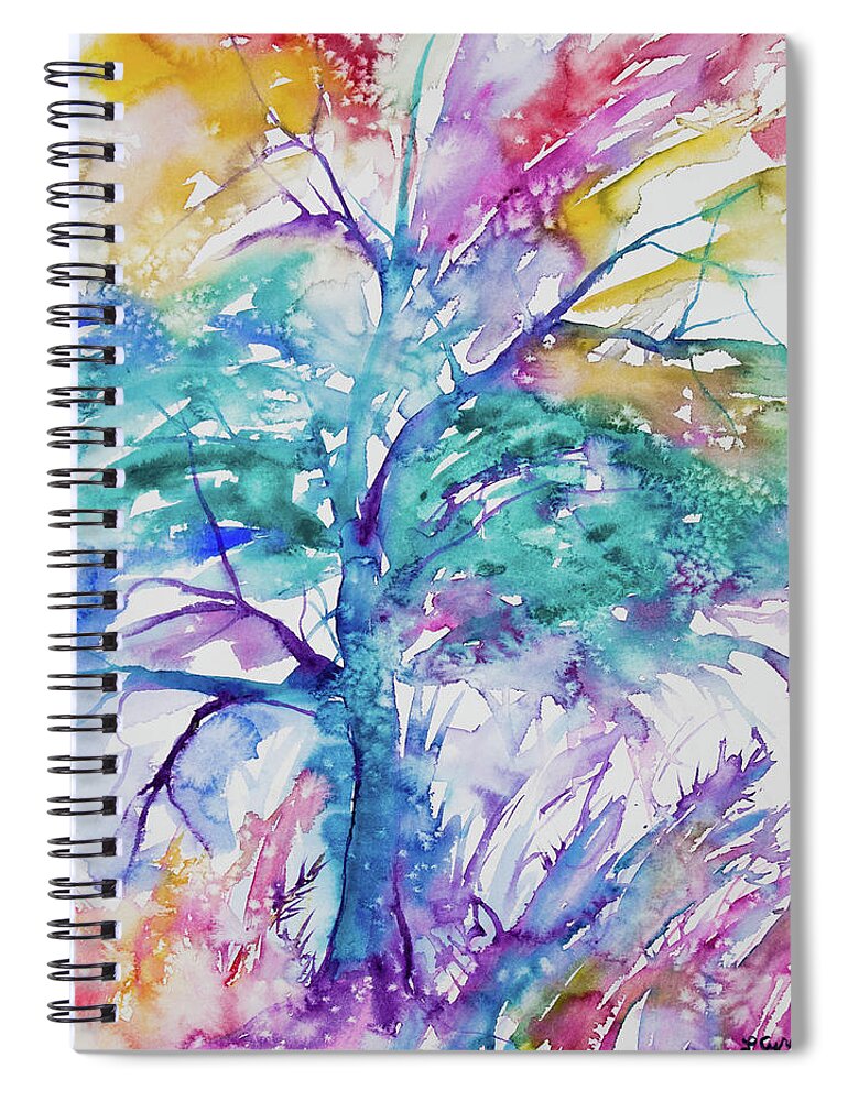 Tree Spiral Notebook featuring the painting Watercolor - Colorful Abstract Tree by Cascade Colors