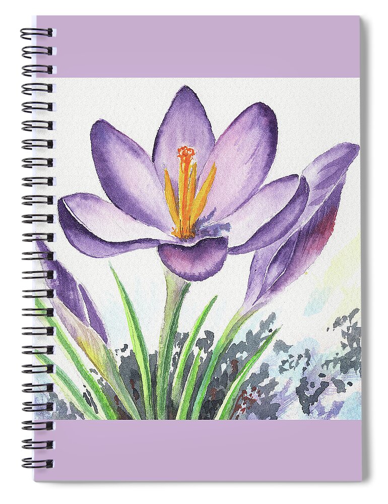 Watercolor Spiral Notebook featuring the painting Watercolor Crocus Spring Flower Close Up by Irina Sztukowski