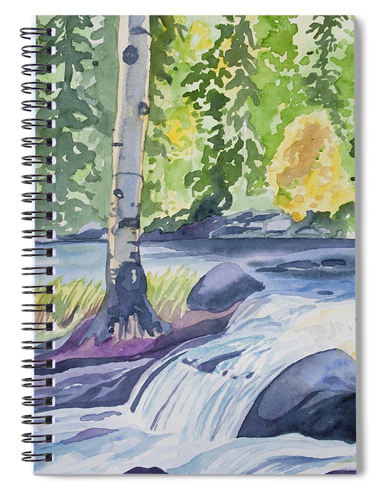 Original Watercolor Spiral Notebook featuring the painting Watercolor - Forest and Stream Landscape by Cascade Colors