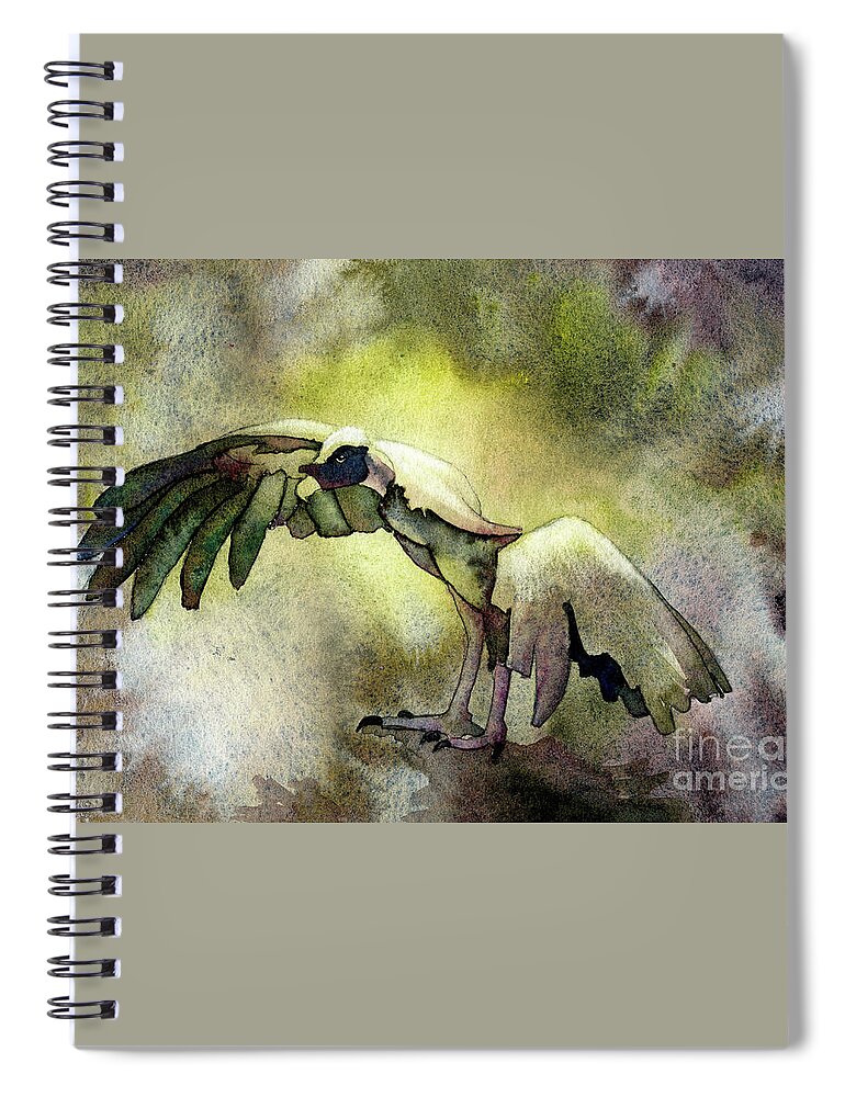 Animal Art Spiral Notebook featuring the painting Watercolor painting of African vulture with wings outstretched a by Ryan Fox