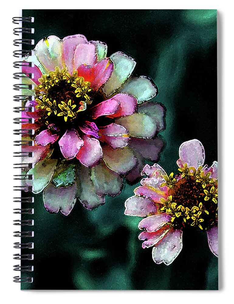 Watercolor Spiral Notebook featuring the photograph Watercolor Pink Zinnias and Smoke 2227 W_2 by Steven Ward