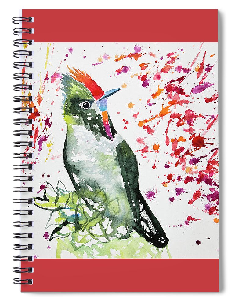 Rainbow Bearded Thornbill Spiral Notebook featuring the painting Watercolor - Rainbow Bearded Thornbill by Cascade Colors