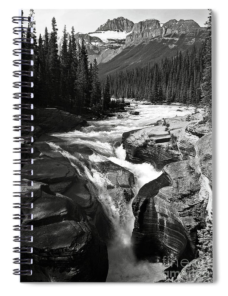 Bw Spiral Notebook featuring the photograph Waterfall in Banff National Park BW by RicardMN Photography