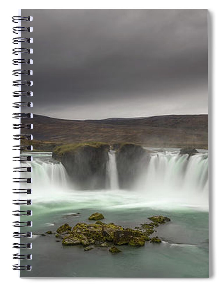 Godafoss Spiral Notebook featuring the photograph Waterfall Of The Gods Panorama by Michael Ver Sprill