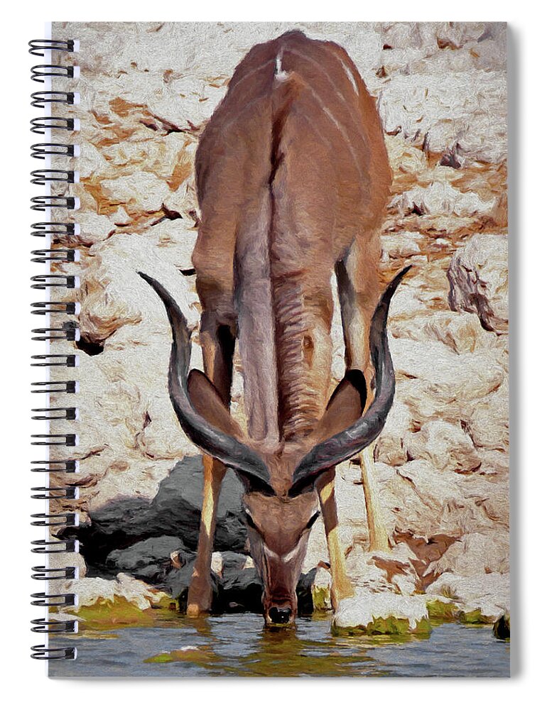 Kudu Spiral Notebook featuring the digital art Waterhole Kudu by Ernest Echols