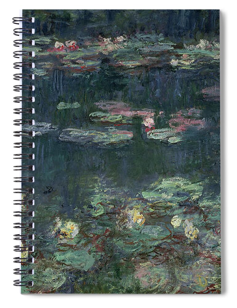 Monet Spiral Notebook featuring the painting Waterlilies Green Reflections by Claude Monet
