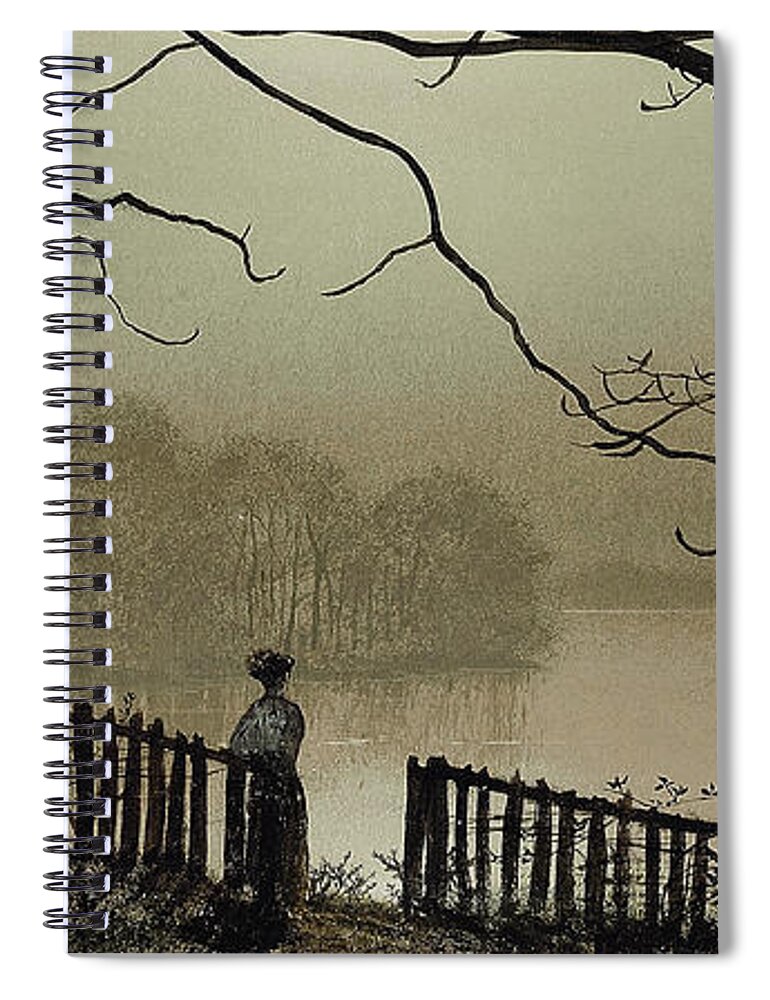Grimshaw Spiral Notebook featuring the painting Waterloo Lake Roundhay Park Leeds by John Atkinson Grimshaw