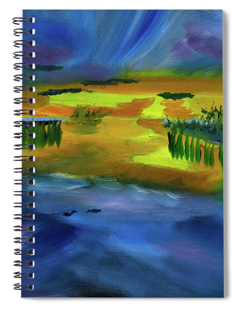 Sunset Spiral Notebook featuring the painting Waves of Change by Meryl Goudey