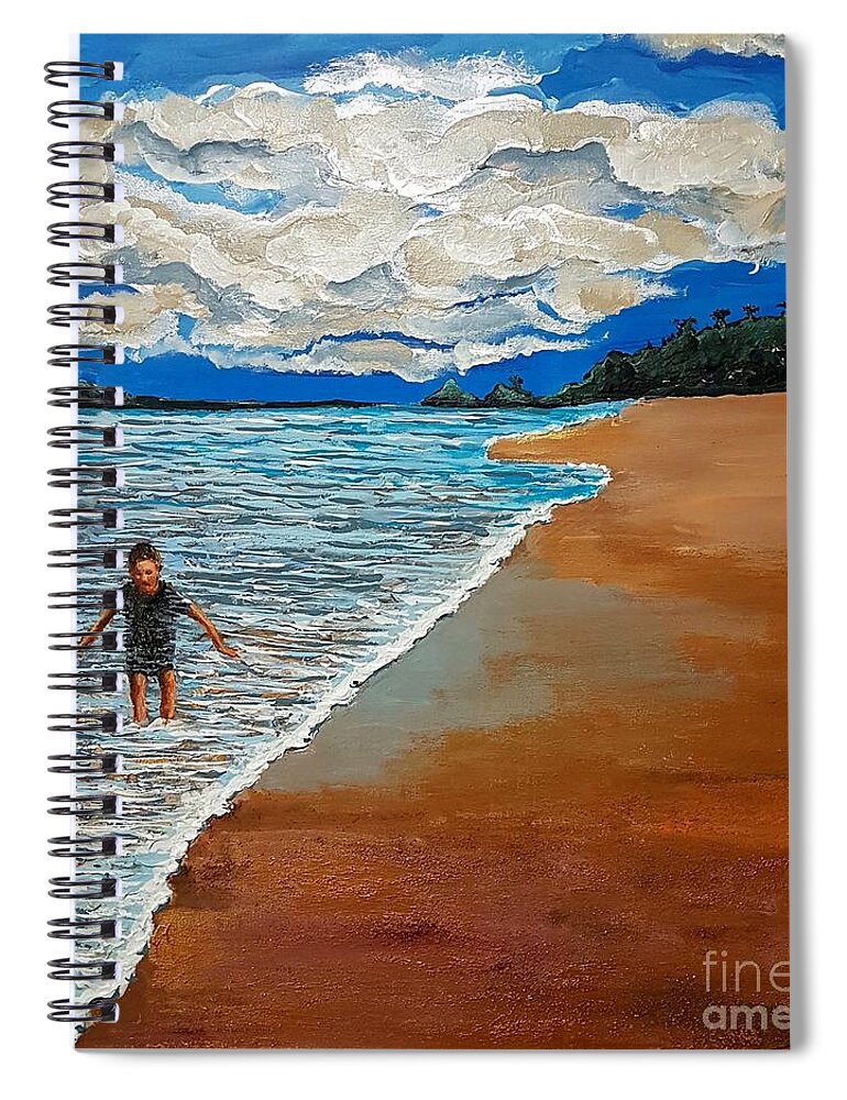 Child Spiral Notebook featuring the painting Waves sing meaningless ballads to the children by Eli Gross