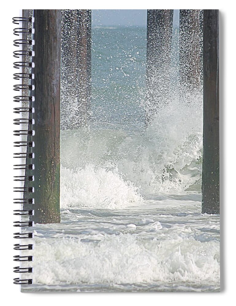 Pier Spiral Notebook featuring the photograph Waves Under The Pier by Robert Banach