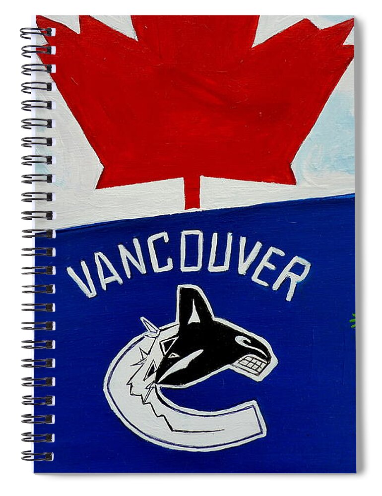 The Green Men Spiral Notebook featuring the painting We are all Canucks by Pj LockhArt