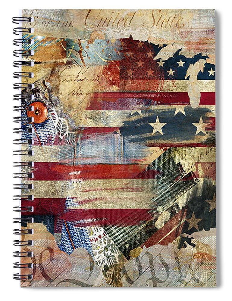 American Flag Spiral Notebook featuring the painting We The People Map America by Mindy Sommers