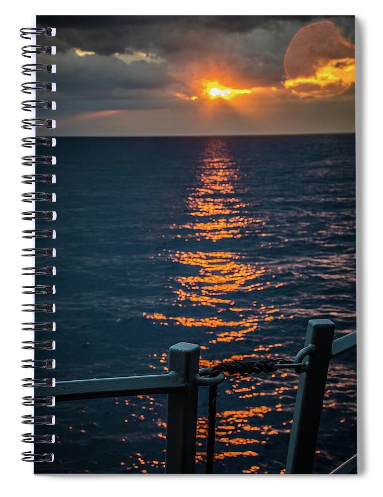 Navy Spiral Notebook featuring the photograph Weather Deck Sunset by Larkin's Balcony Photography
