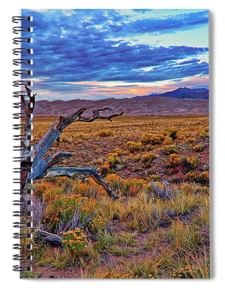 Colorado Spiral Notebook featuring the photograph Weathered Wood and Dunes - Great Sand Dunes - Colorado by Jason Politte