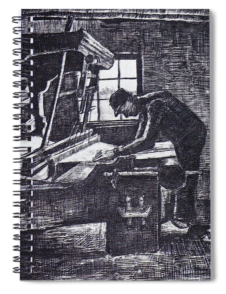  Van Gogh Spiral Notebook featuring the drawing Weaver at the Loom by Vincent van Gogh