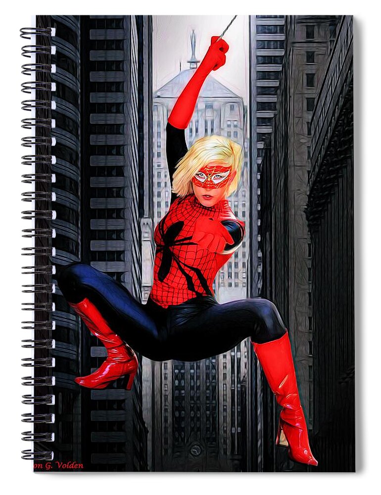 Fantasy Spiral Notebook featuring the photograph Web Swinger by Jon Volden