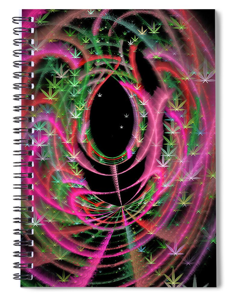 Weed Spiral Notebook featuring the digital art Weed Art red pink green Marijuana symbols by Matthias Hauser