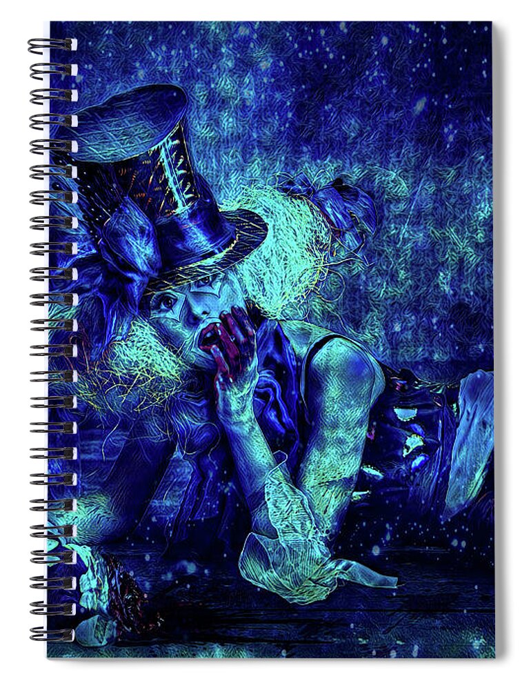 Weird Clown Spiral Notebook featuring the mixed media In the middle of the night by Lilia S