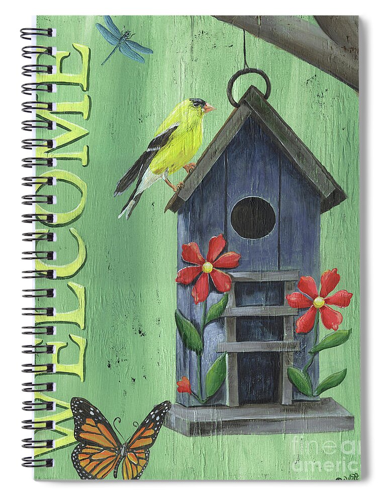 Bird Spiral Notebook featuring the painting Welcome Goldfinch by Debbie DeWitt