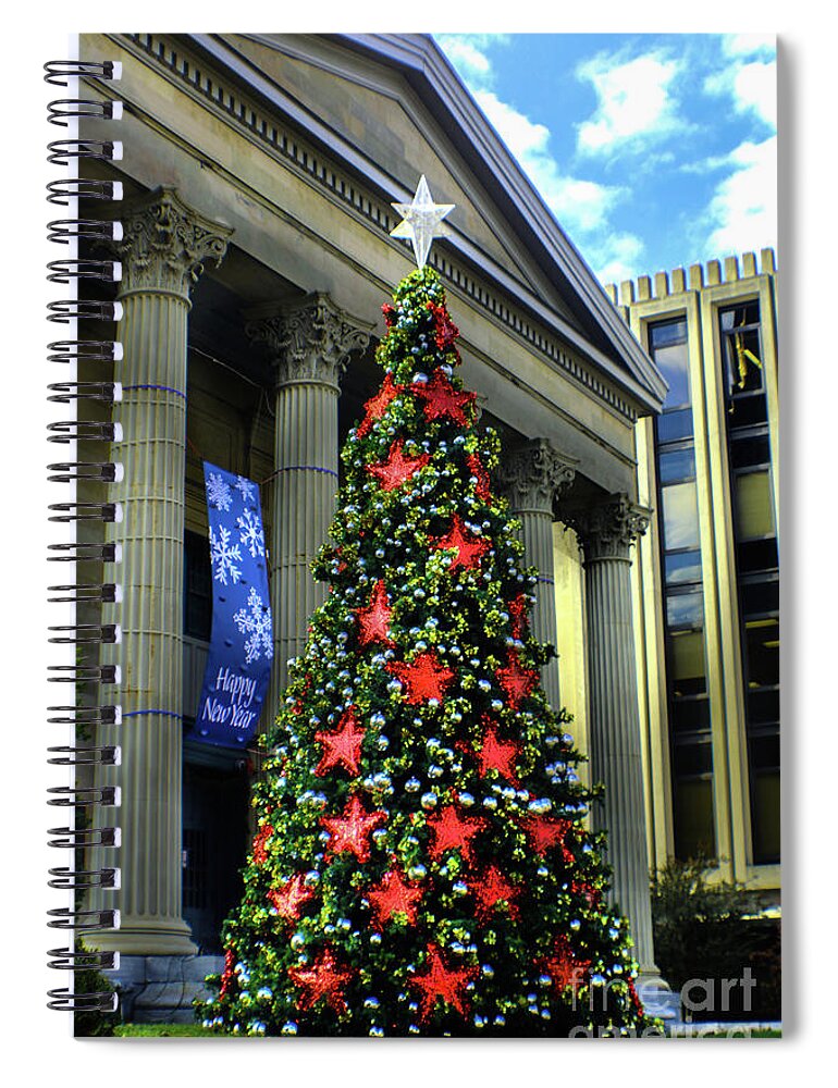 December Spiral Notebook featuring the photograph West Chester Christmas Tree by Sandy Moulder