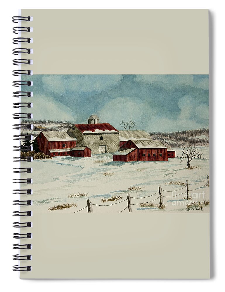 Winter Scene Paintings Spiral Notebook featuring the painting West Winfield Farm by Charlotte Blanchard