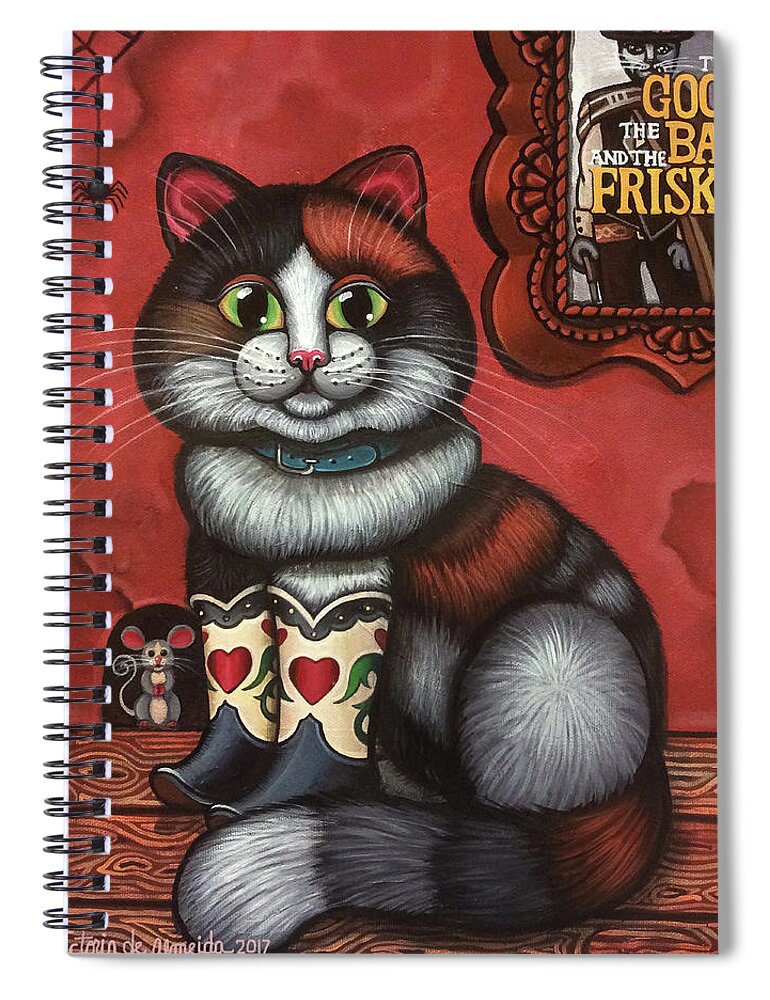 Cat Spiral Notebook featuring the painting Western Boots Cat Painting by Victoria De Almeida