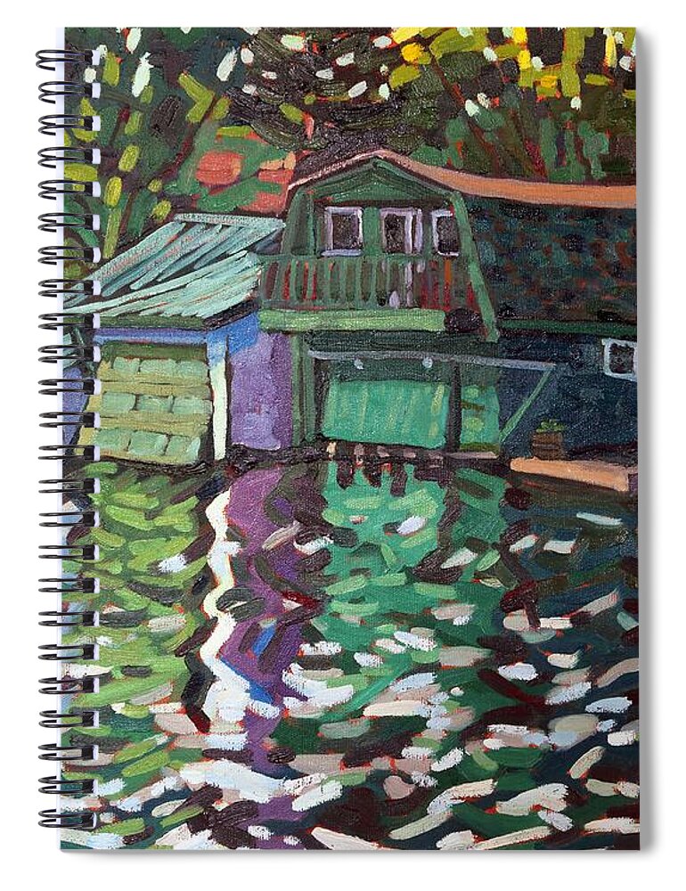 Westport Spiral Notebook featuring the painting Westport Boathouse by Phil Chadwick