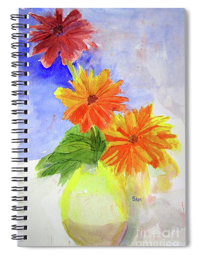 Zinnia Spiral Notebook featuring the painting Wet Zinnias by Sandy McIntire