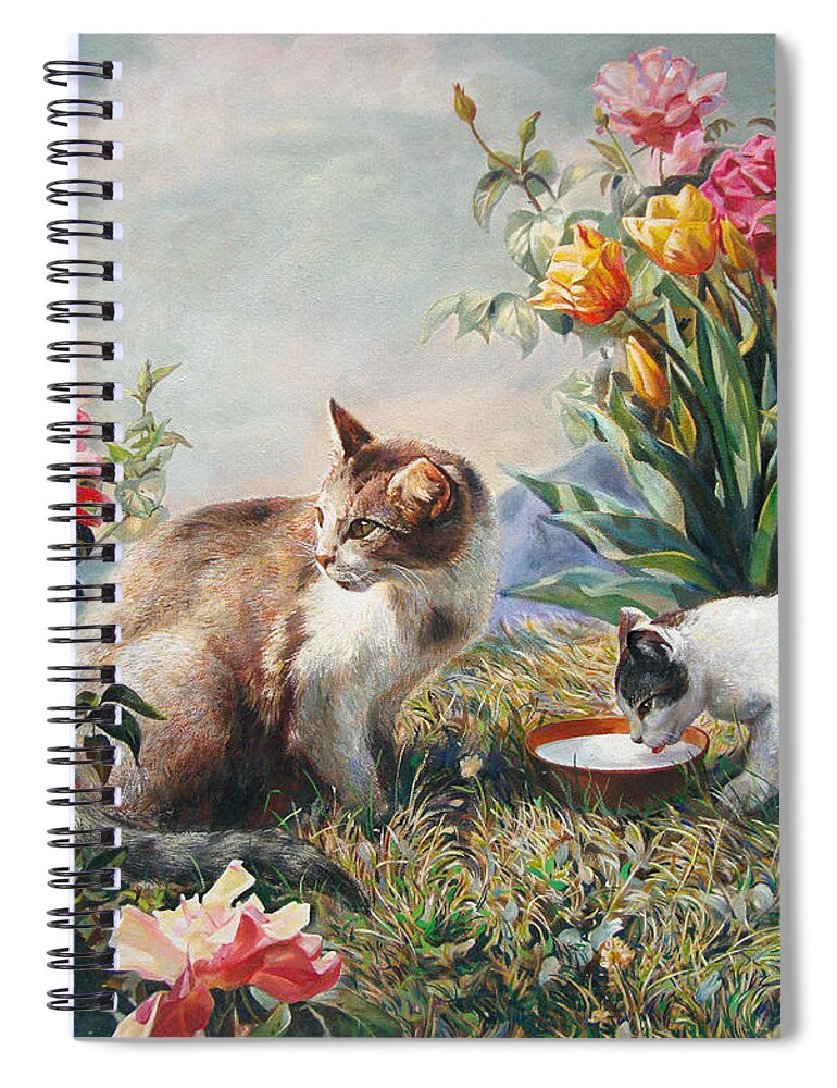 Milk Spiral Notebook featuring the painting What a Girl Kitten Wants by Svitozar Nenyuk