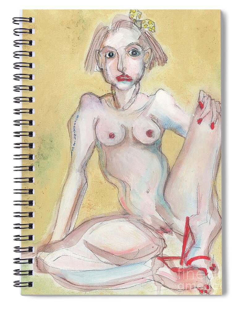 Self Portrait Spiral Notebook featuring the painting What It Was Really Like - self portrait by Carolyn Weltman