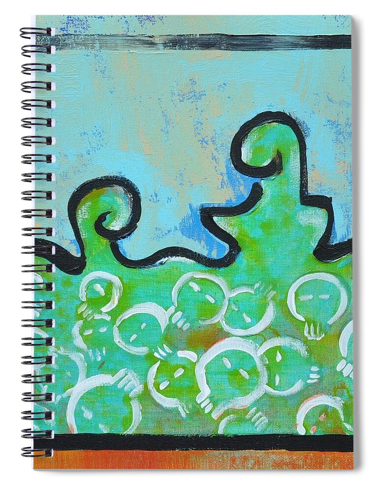 Refugees Spiral Notebook featuring the painting What lies beneath? by Eduard Meinema