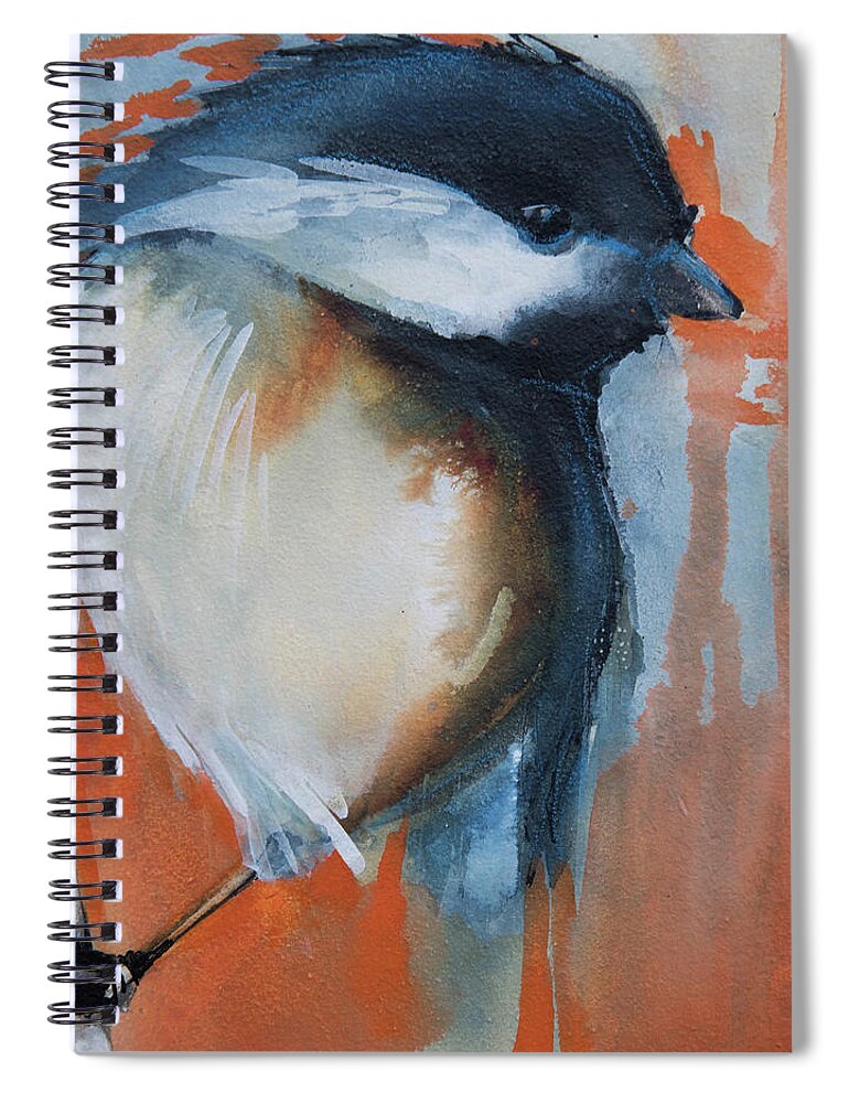 Chickadees Spiral Notebook featuring the painting What's That? by Jani Freimann