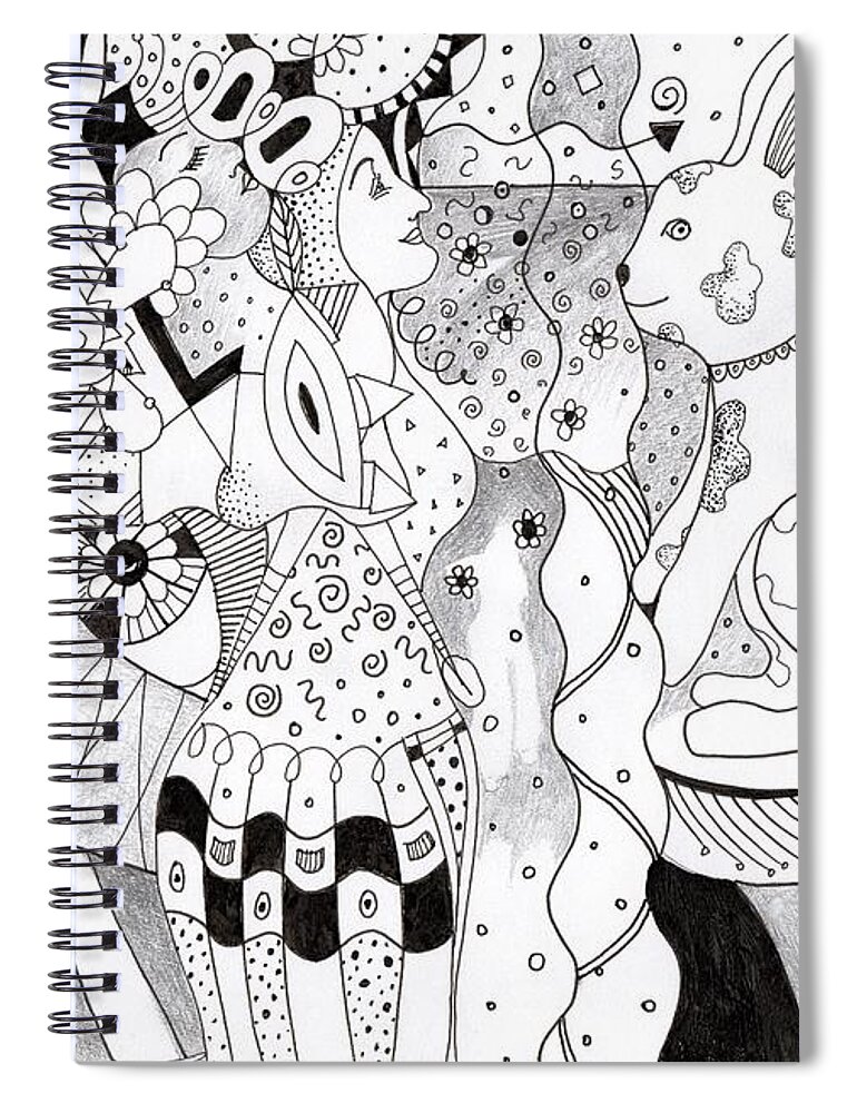 Fantasy Spiral Notebook featuring the drawing When Anything Is Possible aka Imagine 1 by Helena Tiainen