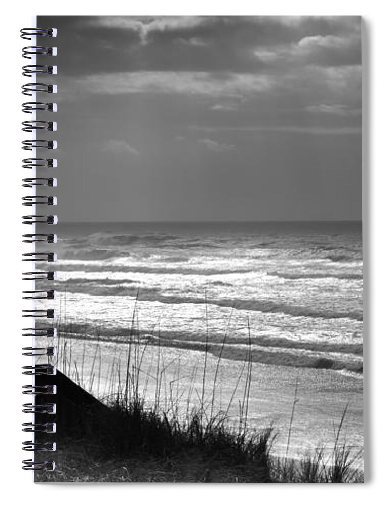 Black And White Beach Spiral Notebook featuring the photograph WHEN SILVER DANCES UPON the SEA by Karen Wiles