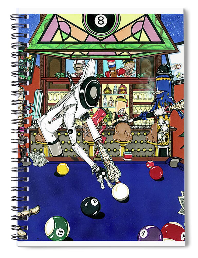 Pool Sticks Spiral Notebook featuring the mixed media When Sticks Rule by Demitrius Motion Bullock