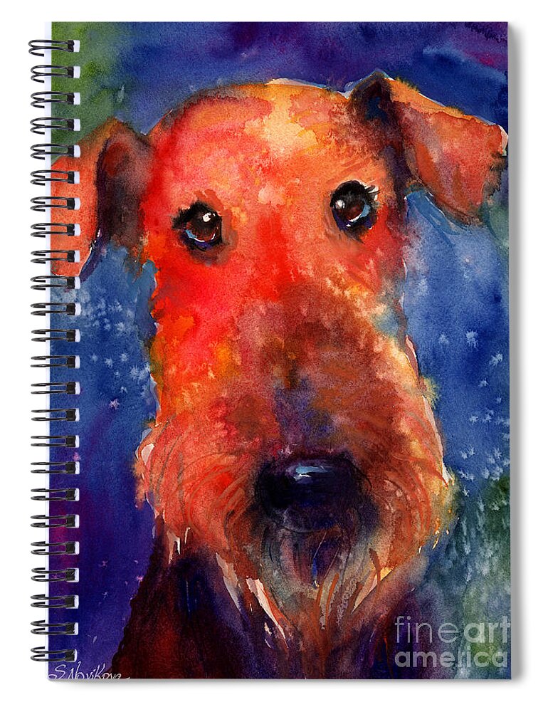 Airedale Dog Painting Spiral Notebook featuring the painting Whimsical Airedale Dog painting by Svetlana Novikova
