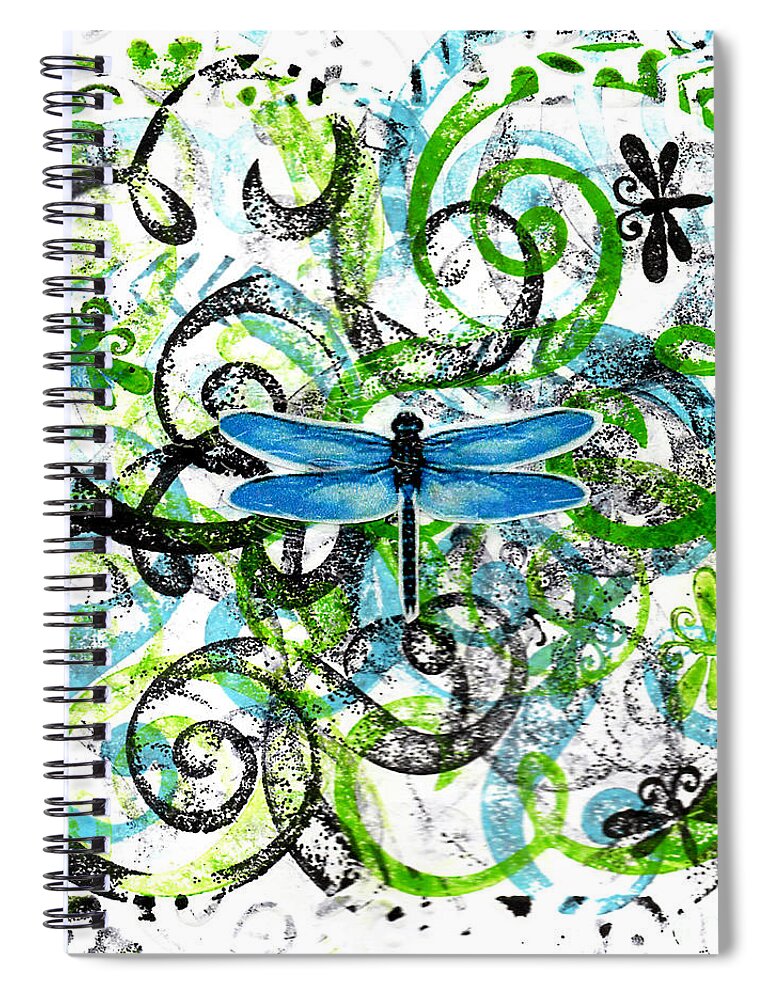 Dragonfly Spiral Notebook featuring the painting Whimsical Dragonflies by Genevieve Esson