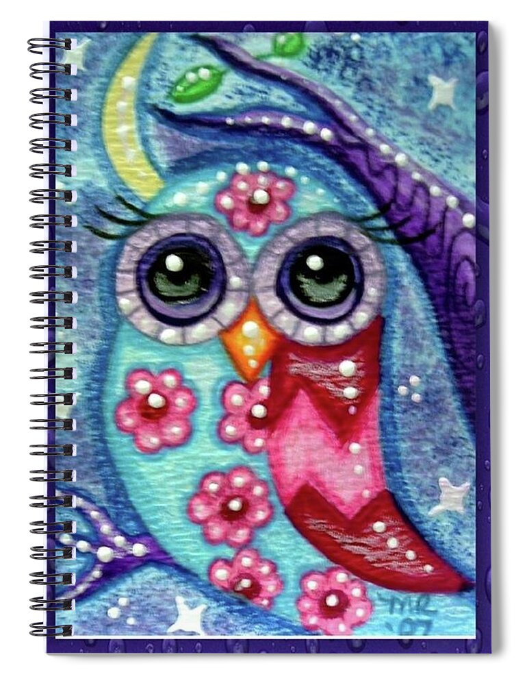 Whimsical Spiral Notebook featuring the painting Whimsical Floral Owl by Monica Resinger