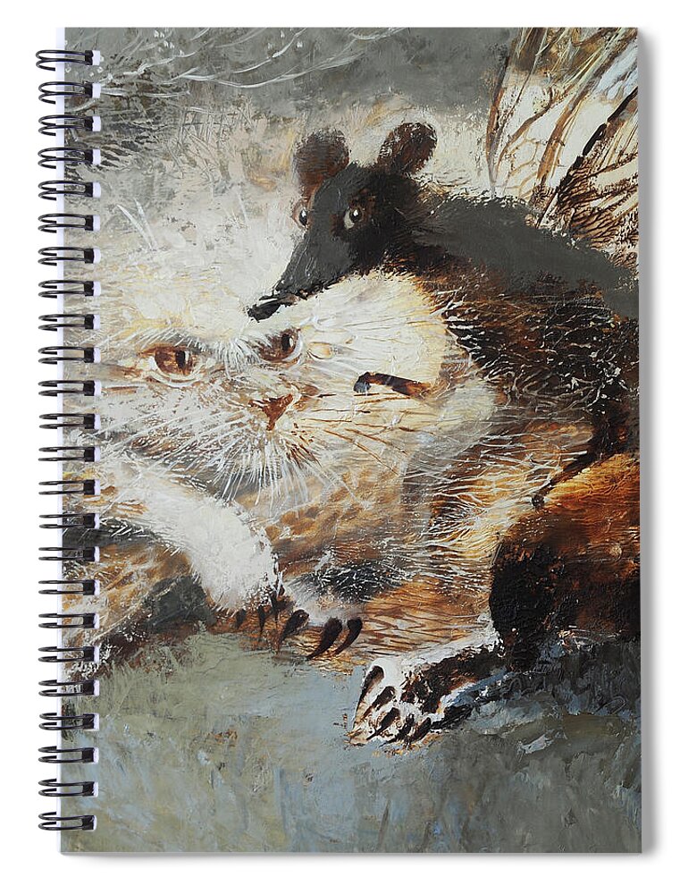 Cat Spiral Notebook featuring the painting Whimsical Friendship by Valentina Kondrashova