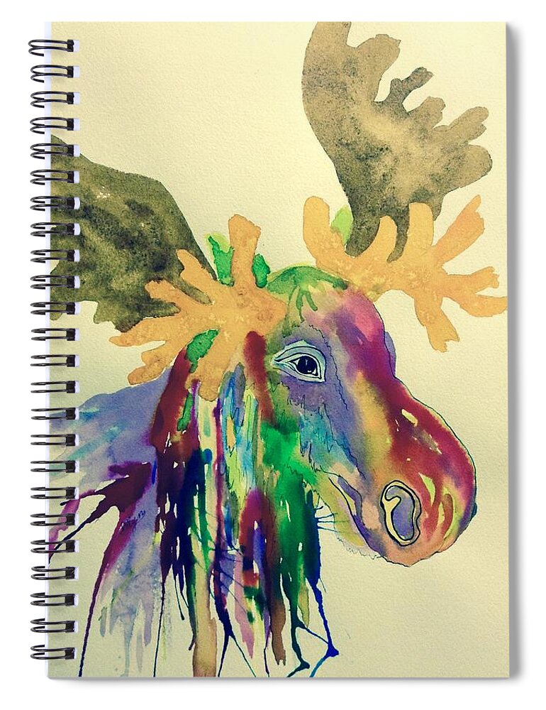 Moose Spiral Notebook featuring the painting Whimsical Moose - Multicolored by Ellen Levinson