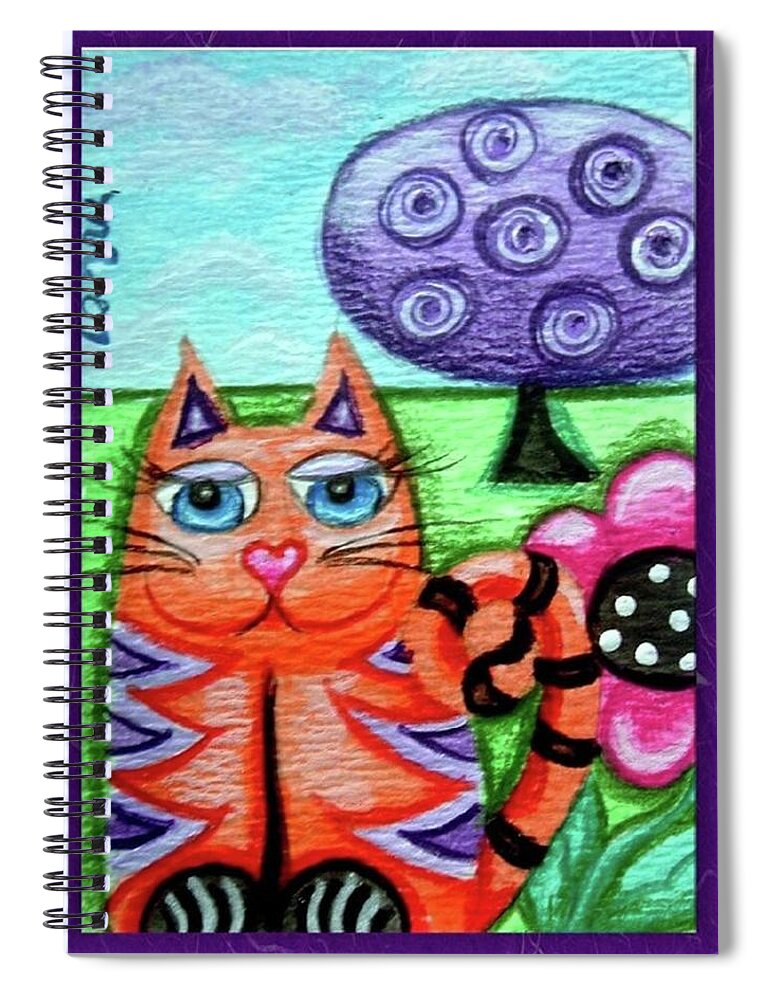 Kitty Spiral Notebook featuring the painting Whimsical Orange Striped Kitty Cat by Monica Resinger