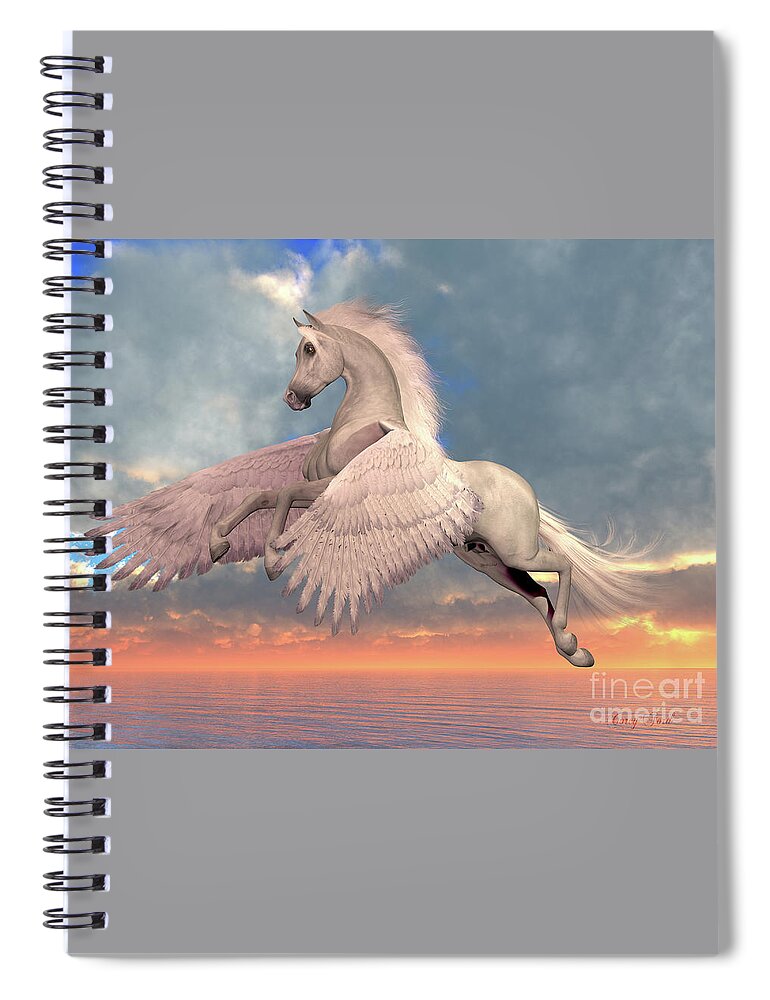 Pegasus Spiral Notebook featuring the digital art White Arabian Pegasus Horse by Corey Ford