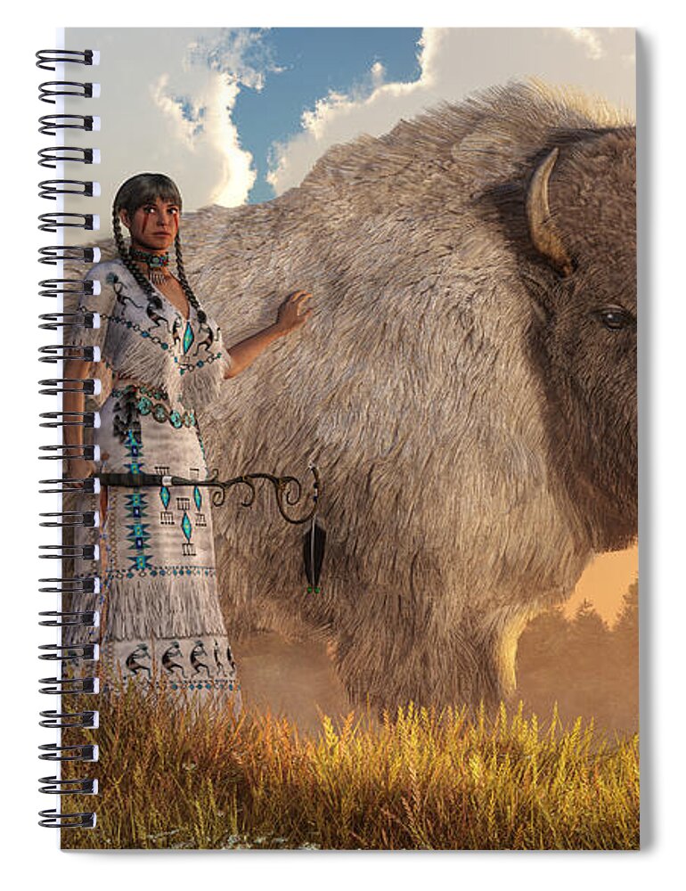 White Buffalo Calf Woman Spiral Notebook featuring the digital art White Buffalo Calf Woman by Daniel Eskridge